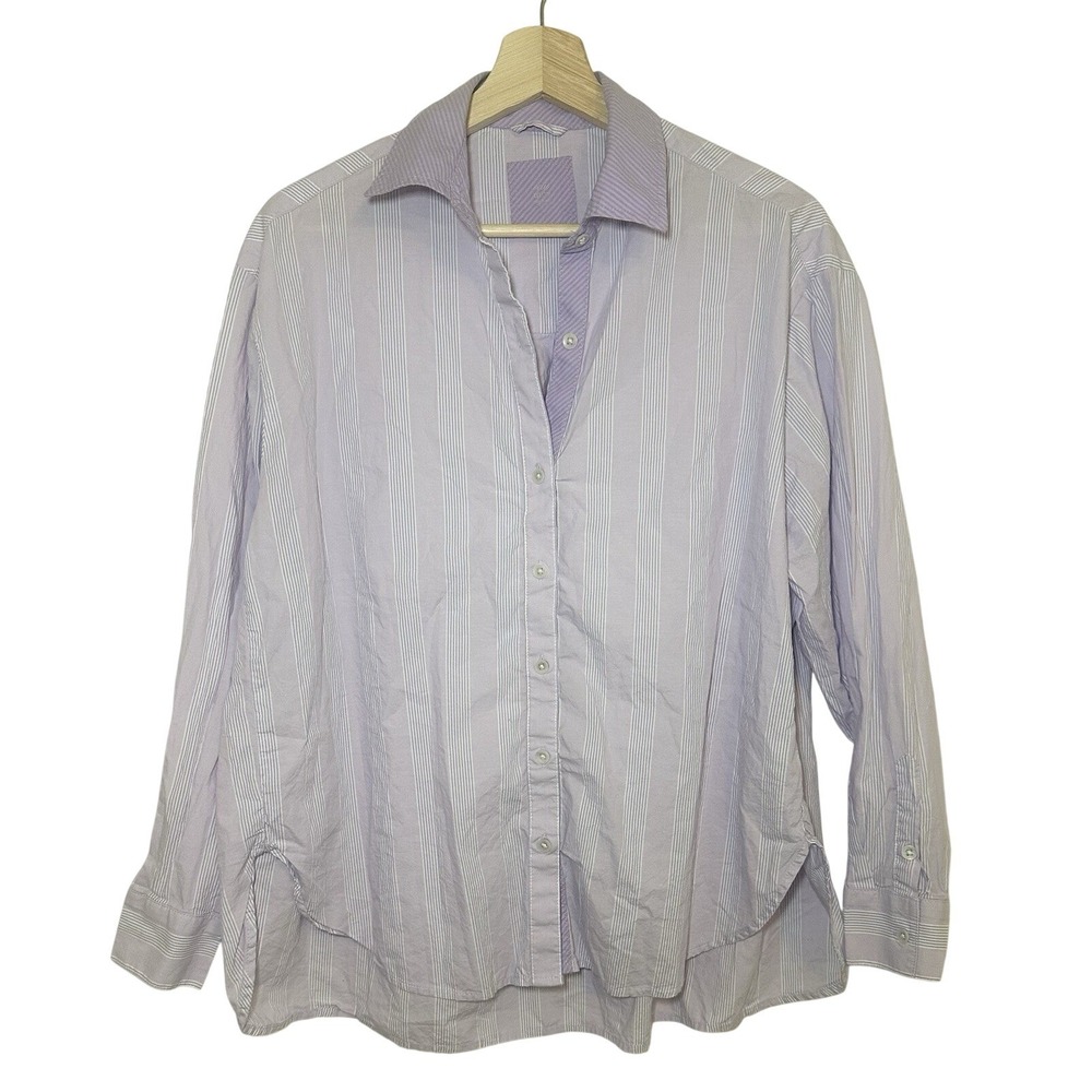 Aerie XXS Lavender Purple‎ White Striped Long Sleeve Oversized Button Up Shirt
